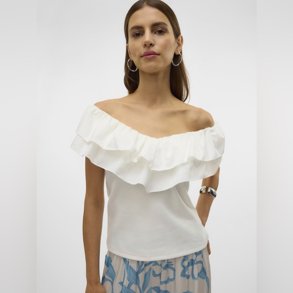 H&M | Cotton White Ruffle Blouse